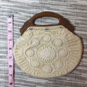 Vintage wood and lace clutch